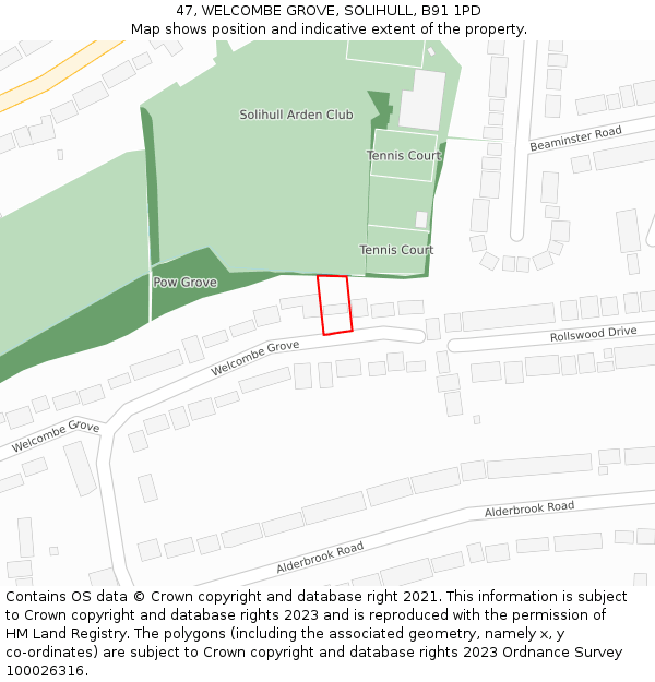 47, WELCOMBE GROVE, SOLIHULL, B91 1PD: Location map and indicative extent of plot