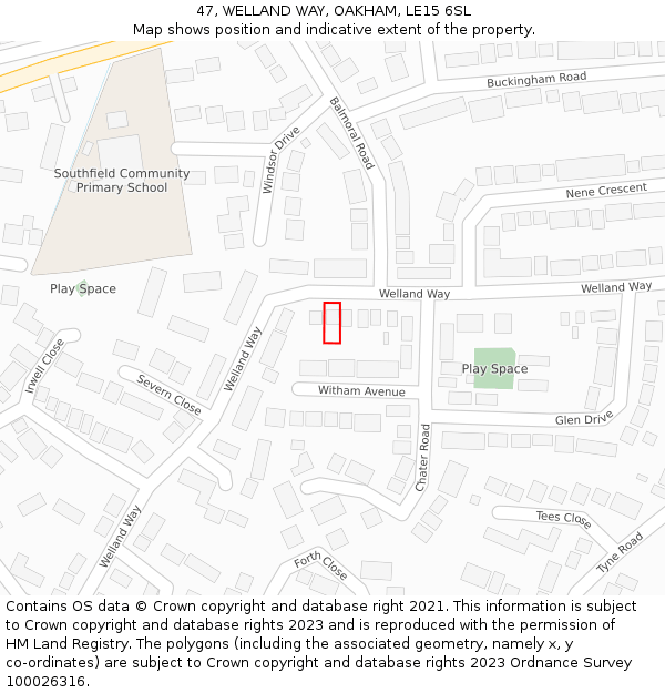 47, WELLAND WAY, OAKHAM, LE15 6SL: Location map and indicative extent of plot