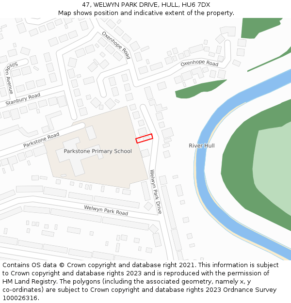 47, WELWYN PARK DRIVE, HULL, HU6 7DX: Location map and indicative extent of plot