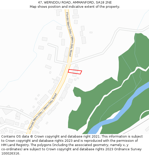 47, WERNDDU ROAD, AMMANFORD, SA18 2NE: Location map and indicative extent of plot