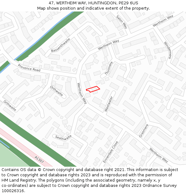 47, WERTHEIM WAY, HUNTINGDON, PE29 6US: Location map and indicative extent of plot