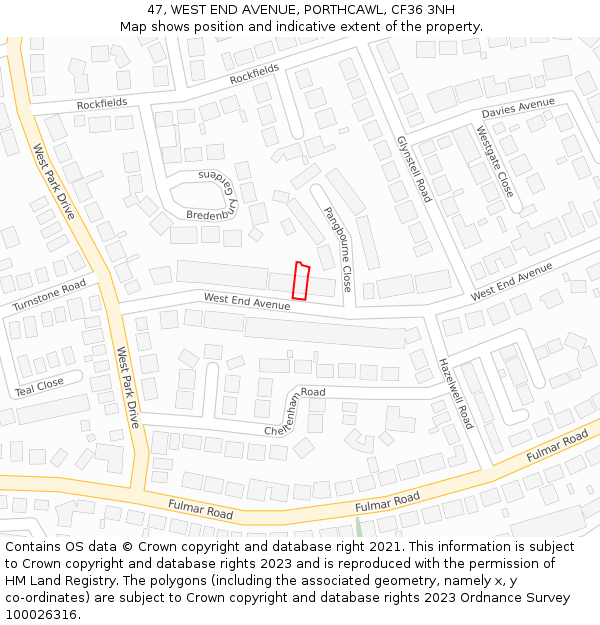 47, WEST END AVENUE, PORTHCAWL, CF36 3NH: Location map and indicative extent of plot