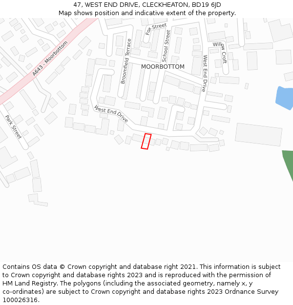 47, WEST END DRIVE, CLECKHEATON, BD19 6JD: Location map and indicative extent of plot