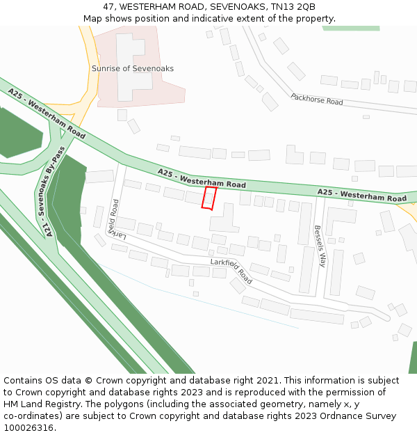 47, WESTERHAM ROAD, SEVENOAKS, TN13 2QB: Location map and indicative extent of plot