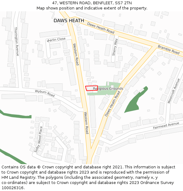 47, WESTERN ROAD, BENFLEET, SS7 2TN: Location map and indicative extent of plot