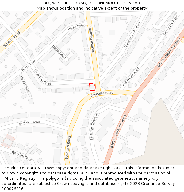 47, WESTFIELD ROAD, BOURNEMOUTH, BH6 3AR: Location map and indicative extent of plot