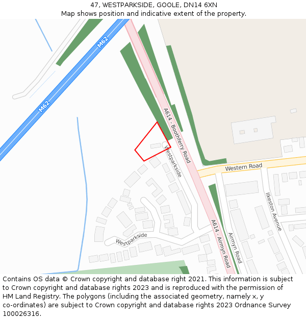 47, WESTPARKSIDE, GOOLE, DN14 6XN: Location map and indicative extent of plot