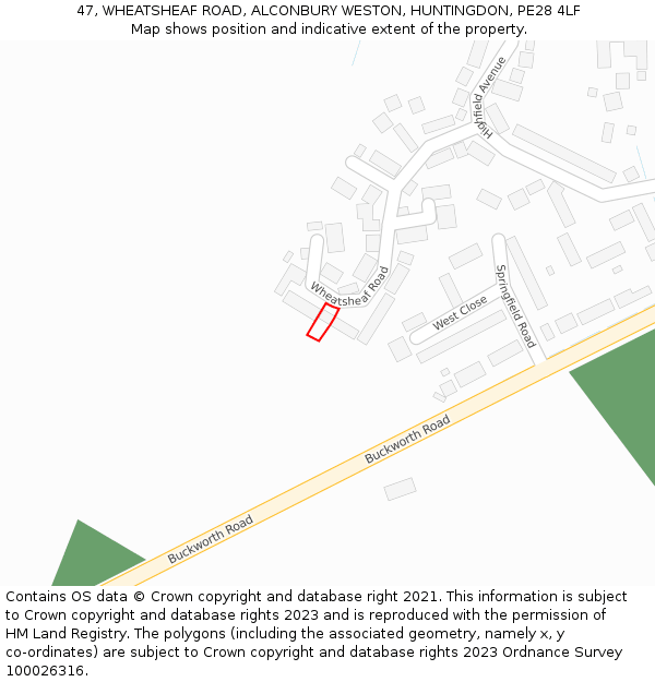 47, WHEATSHEAF ROAD, ALCONBURY WESTON, HUNTINGDON, PE28 4LF: Location map and indicative extent of plot