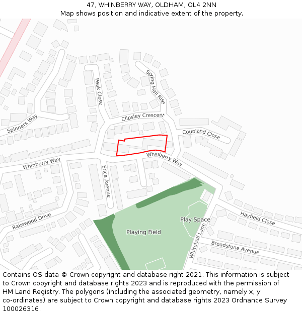 47, WHINBERRY WAY, OLDHAM, OL4 2NN: Location map and indicative extent of plot