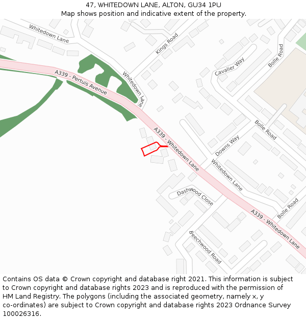 47, WHITEDOWN LANE, ALTON, GU34 1PU: Location map and indicative extent of plot