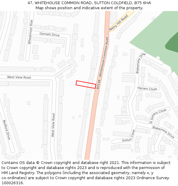 47, WHITEHOUSE COMMON ROAD, SUTTON COLDFIELD, B75 6HA: Location map and indicative extent of plot