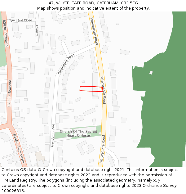 47, WHYTELEAFE ROAD, CATERHAM, CR3 5EG: Location map and indicative extent of plot
