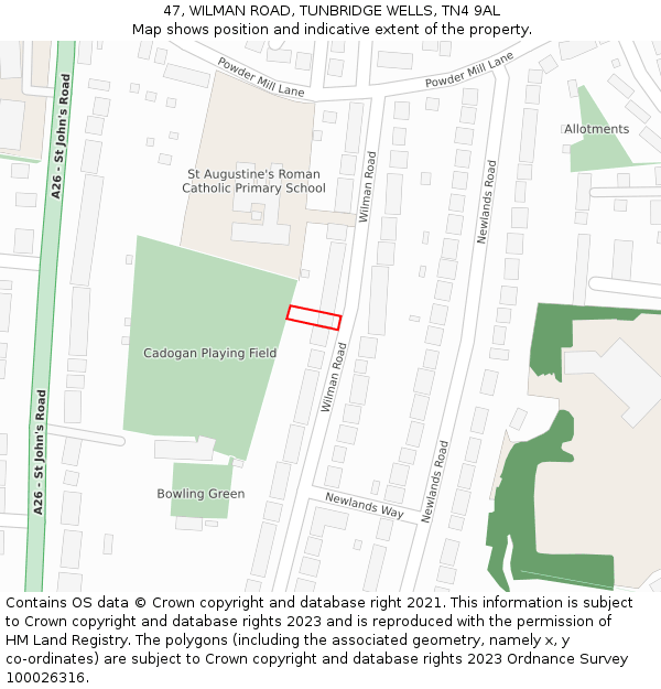 47, WILMAN ROAD, TUNBRIDGE WELLS, TN4 9AL: Location map and indicative extent of plot