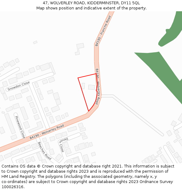47, WOLVERLEY ROAD, KIDDERMINSTER, DY11 5QL: Location map and indicative extent of plot