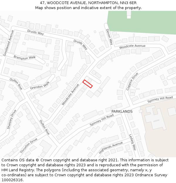 47, WOODCOTE AVENUE, NORTHAMPTON, NN3 6ER: Location map and indicative extent of plot