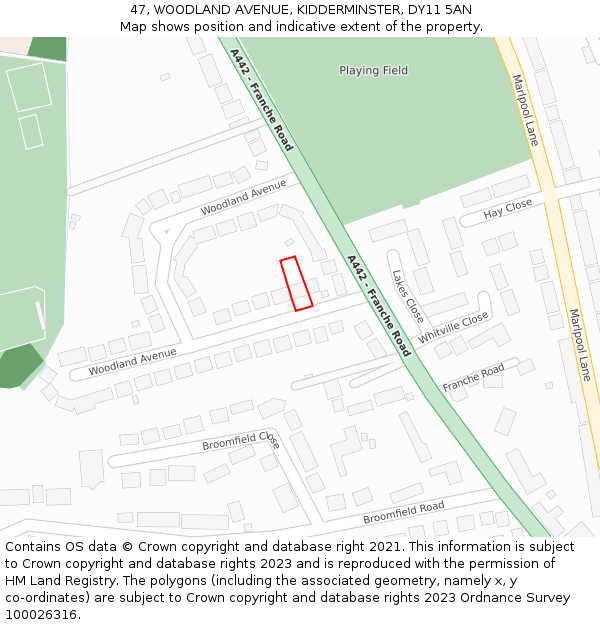 47, WOODLAND AVENUE, KIDDERMINSTER, DY11 5AN: Location map and indicative extent of plot