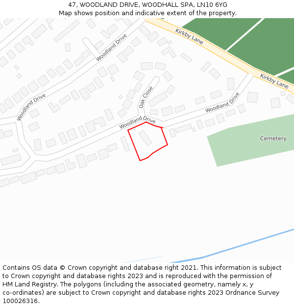 47, WOODLAND DRIVE, WOODHALL SPA, LN10 6YG: Location map and indicative extent of plot