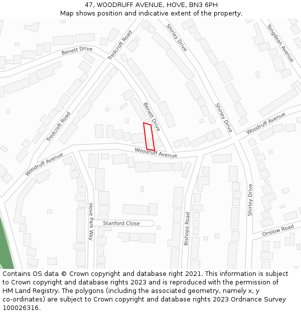 47, WOODRUFF AVENUE, HOVE, BN3 6PH: Location map and indicative extent of plot