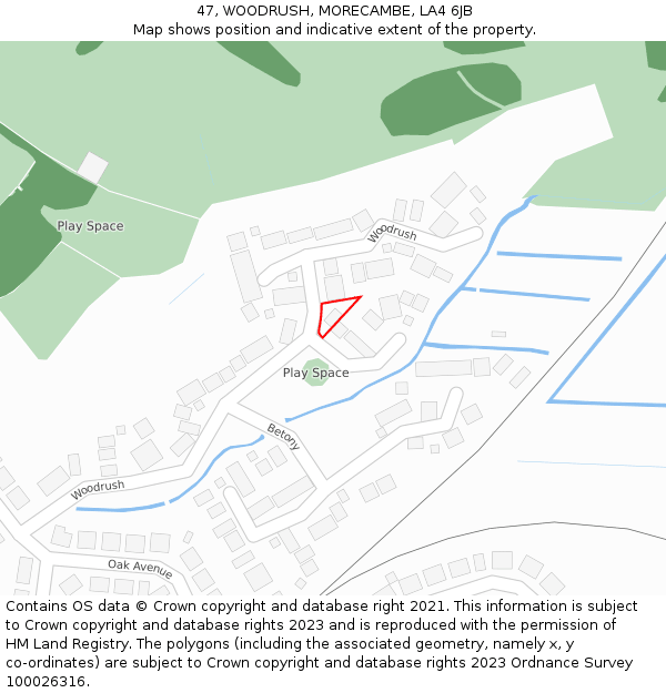 47, WOODRUSH, MORECAMBE, LA4 6JB: Location map and indicative extent of plot