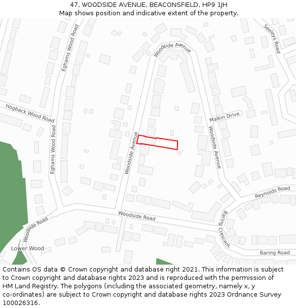 47, WOODSIDE AVENUE, BEACONSFIELD, HP9 1JH: Location map and indicative extent of plot