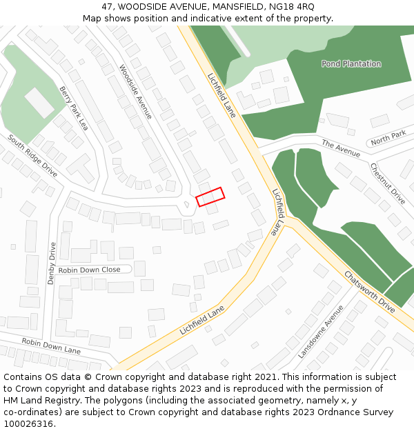 47, WOODSIDE AVENUE, MANSFIELD, NG18 4RQ: Location map and indicative extent of plot