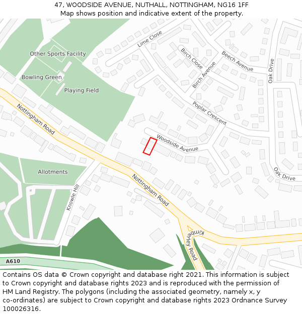 47, WOODSIDE AVENUE, NUTHALL, NOTTINGHAM, NG16 1FF: Location map and indicative extent of plot