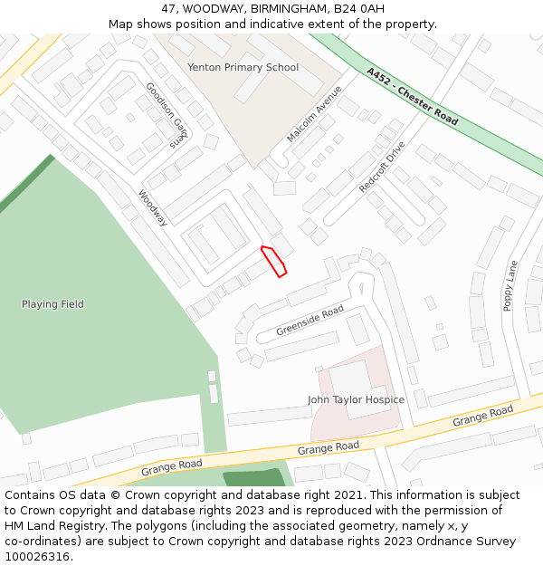 47, WOODWAY, BIRMINGHAM, B24 0AH: Location map and indicative extent of plot