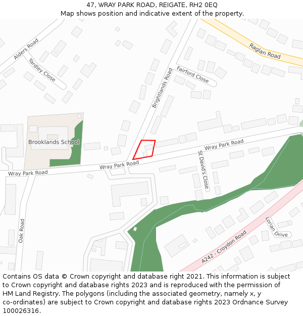 47, WRAY PARK ROAD, REIGATE, RH2 0EQ: Location map and indicative extent of plot