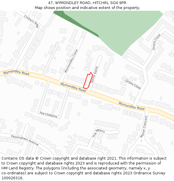 47, WYMONDLEY ROAD, HITCHIN, SG4 9PR: Location map and indicative extent of plot