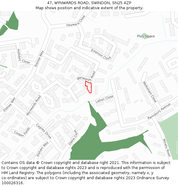 47, WYNWARDS ROAD, SWINDON, SN25 4ZP: Location map and indicative extent of plot