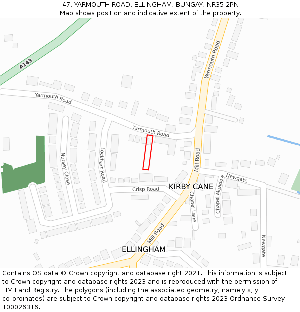 47, YARMOUTH ROAD, ELLINGHAM, BUNGAY, NR35 2PN: Location map and indicative extent of plot