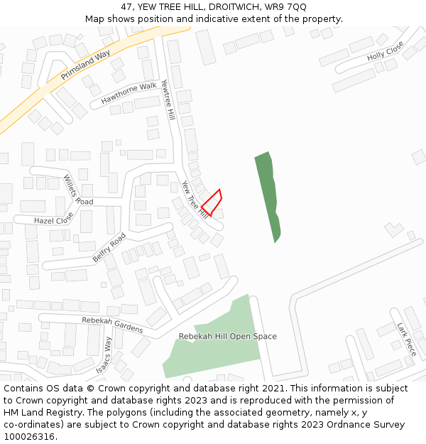 47, YEW TREE HILL, DROITWICH, WR9 7QQ: Location map and indicative extent of plot