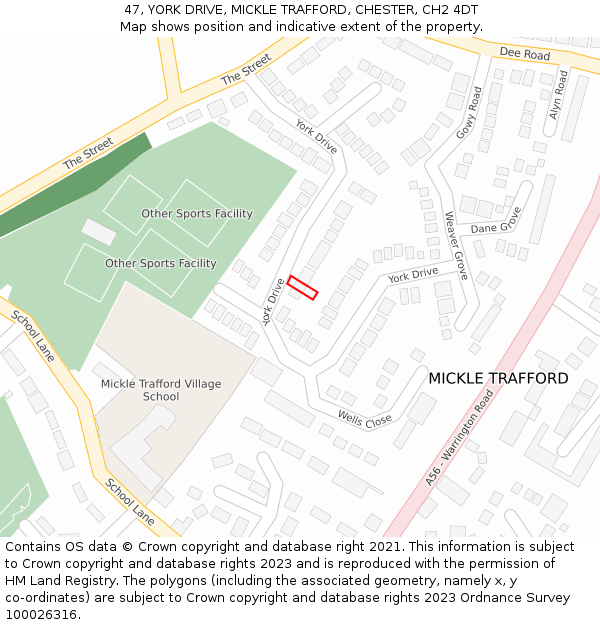 47, YORK DRIVE, MICKLE TRAFFORD, CHESTER, CH2 4DT: Location map and indicative extent of plot