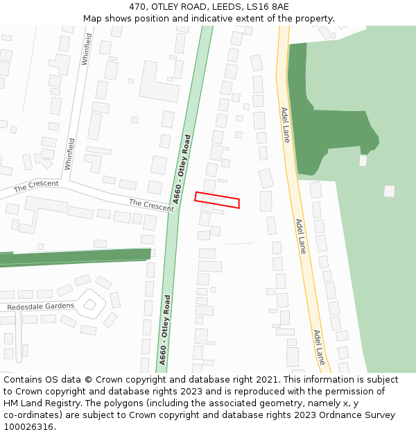 470, OTLEY ROAD, LEEDS, LS16 8AE: Location map and indicative extent of plot