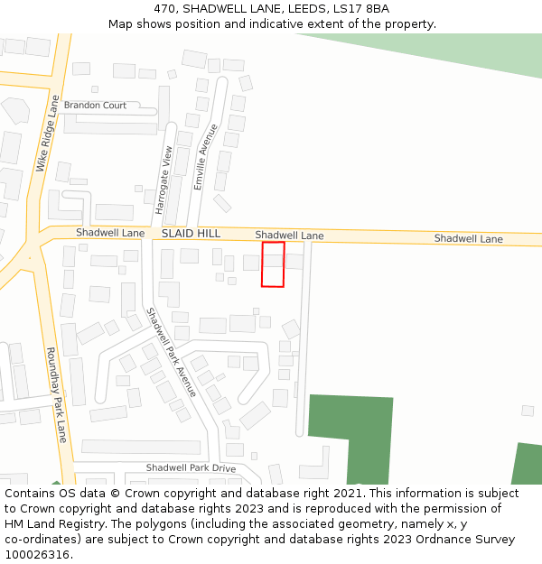 470, SHADWELL LANE, LEEDS, LS17 8BA: Location map and indicative extent of plot