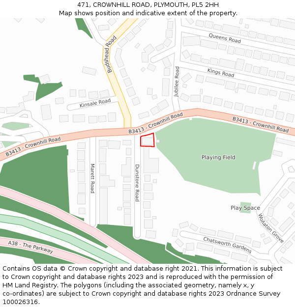 471, CROWNHILL ROAD, PLYMOUTH, PL5 2HH: Location map and indicative extent of plot