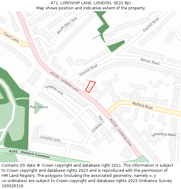 471, LORDSHIP LANE, LONDON, SE22 8JU: Location map and indicative extent of plot