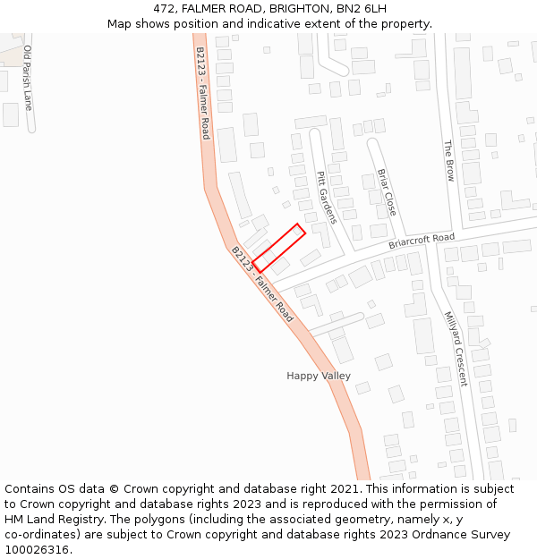 472, FALMER ROAD, BRIGHTON, BN2 6LH: Location map and indicative extent of plot