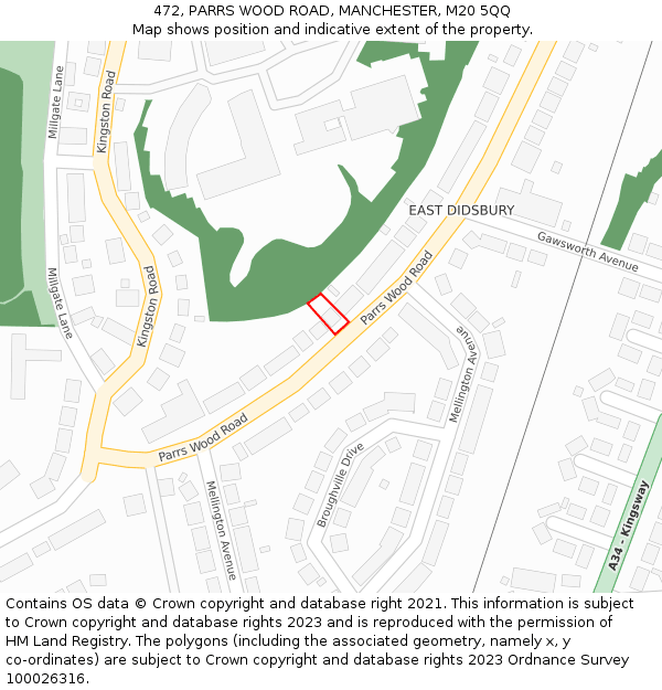 472, PARRS WOOD ROAD, MANCHESTER, M20 5QQ: Location map and indicative extent of plot