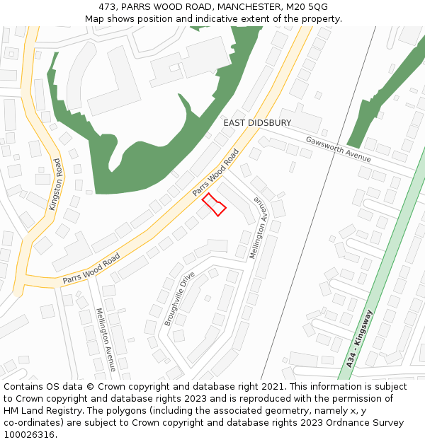 473, PARRS WOOD ROAD, MANCHESTER, M20 5QG: Location map and indicative extent of plot