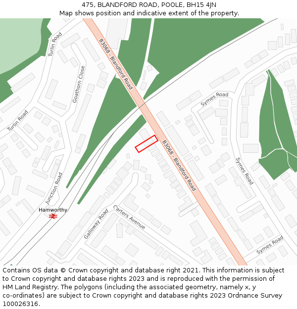 475, BLANDFORD ROAD, POOLE, BH15 4JN: Location map and indicative extent of plot