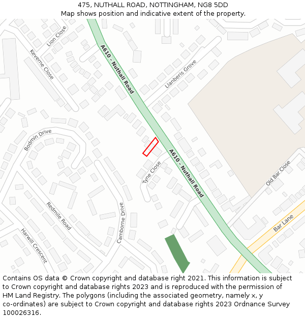 475, NUTHALL ROAD, NOTTINGHAM, NG8 5DD: Location map and indicative extent of plot