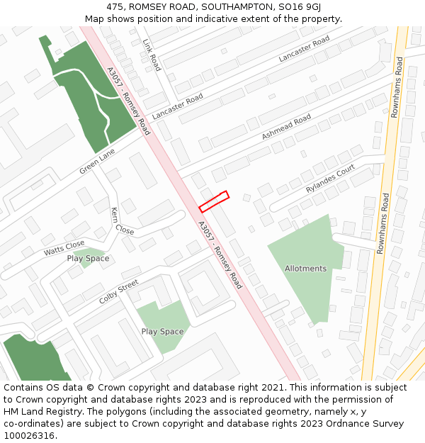 475, ROMSEY ROAD, SOUTHAMPTON, SO16 9GJ: Location map and indicative extent of plot