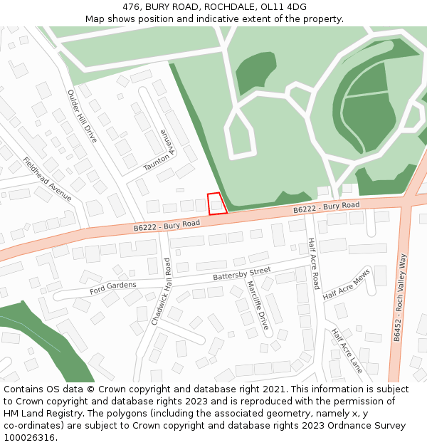 476, BURY ROAD, ROCHDALE, OL11 4DG: Location map and indicative extent of plot