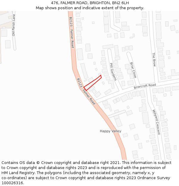 476, FALMER ROAD, BRIGHTON, BN2 6LH: Location map and indicative extent of plot