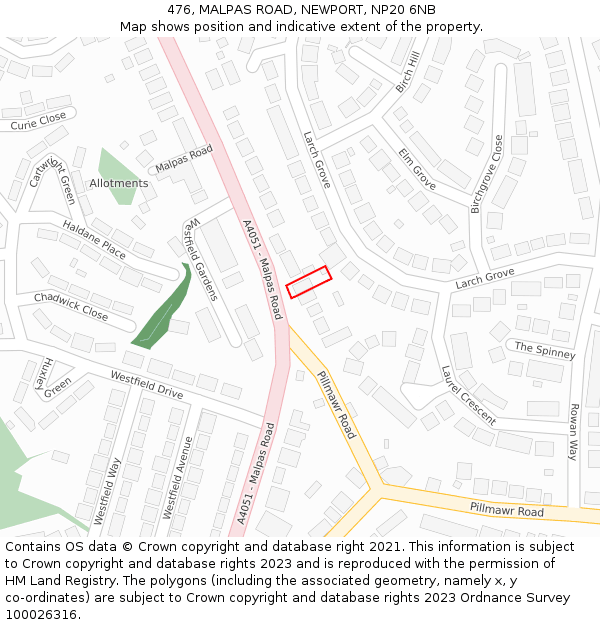 476, MALPAS ROAD, NEWPORT, NP20 6NB: Location map and indicative extent of plot