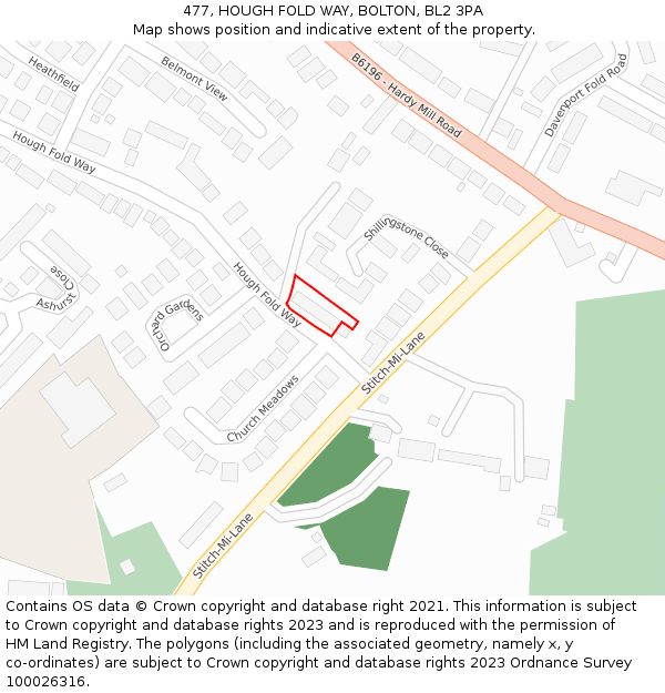 477, HOUGH FOLD WAY, BOLTON, BL2 3PA: Location map and indicative extent of plot