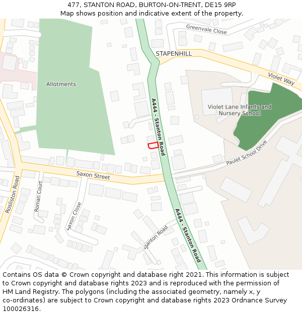 477, STANTON ROAD, BURTON-ON-TRENT, DE15 9RP: Location map and indicative extent of plot