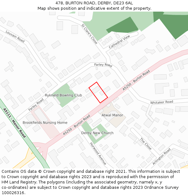 478, BURTON ROAD, DERBY, DE23 6AL: Location map and indicative extent of plot