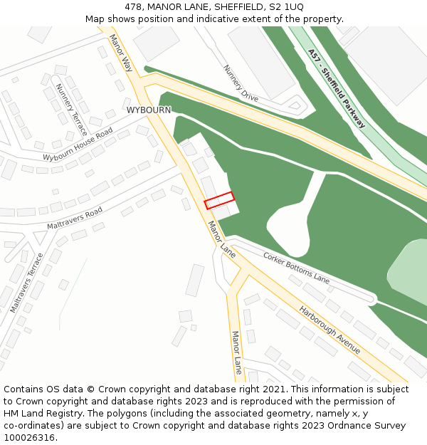 478, MANOR LANE, SHEFFIELD, S2 1UQ: Location map and indicative extent of plot